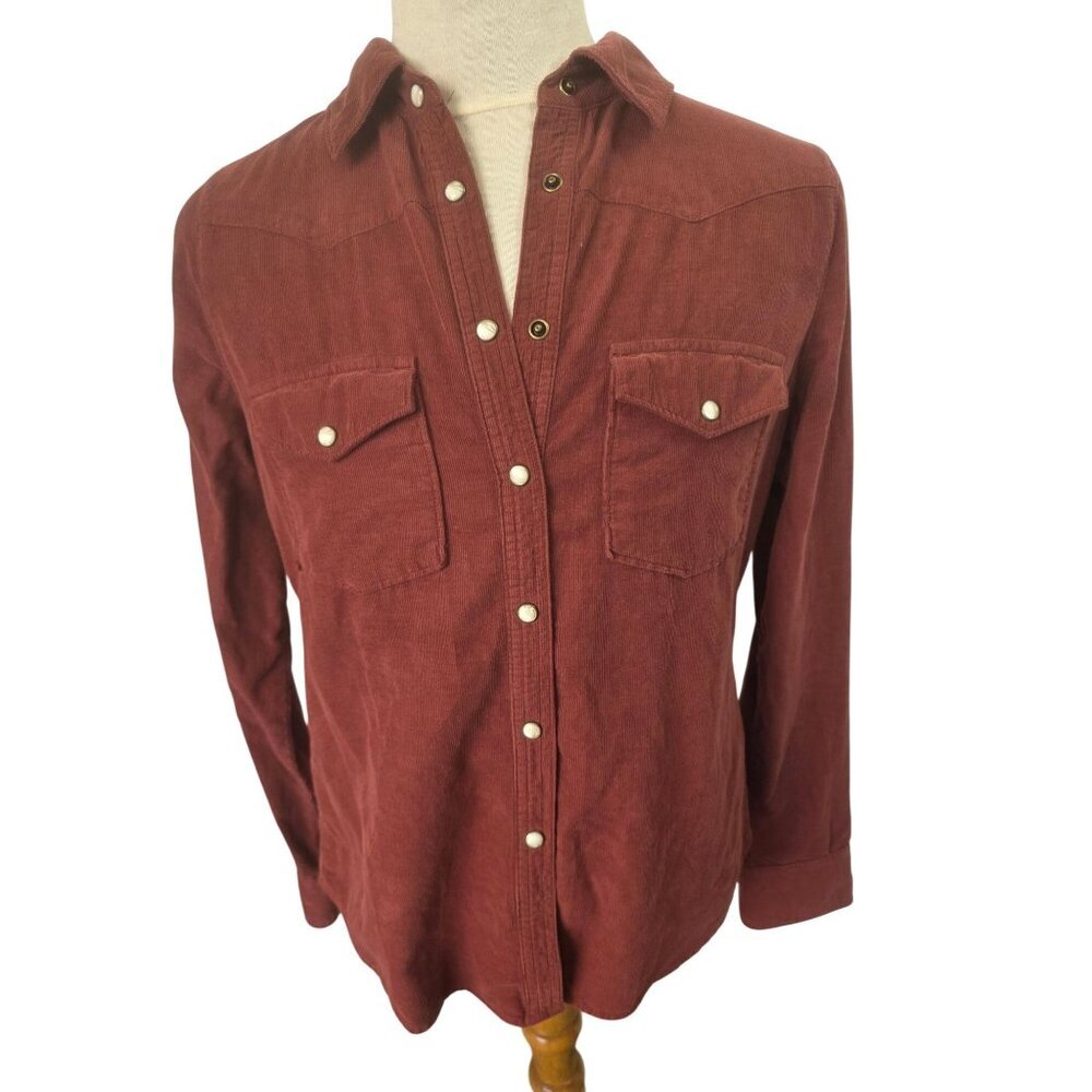 Shyanne Western Corduroy Snap Shirt Mens M Rust Brown Cotton Pearl Snaps